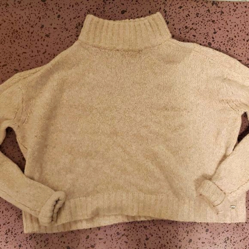 Pink American Eagle Cropped Knit Turtleneck Sweater